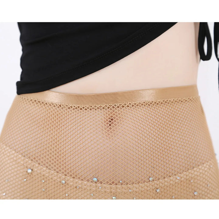 Rhinestone Professional Competition Latin Dance Stockings  Nylon Hard Fishnet Oxford Stockings Anti-slip Bodystockin