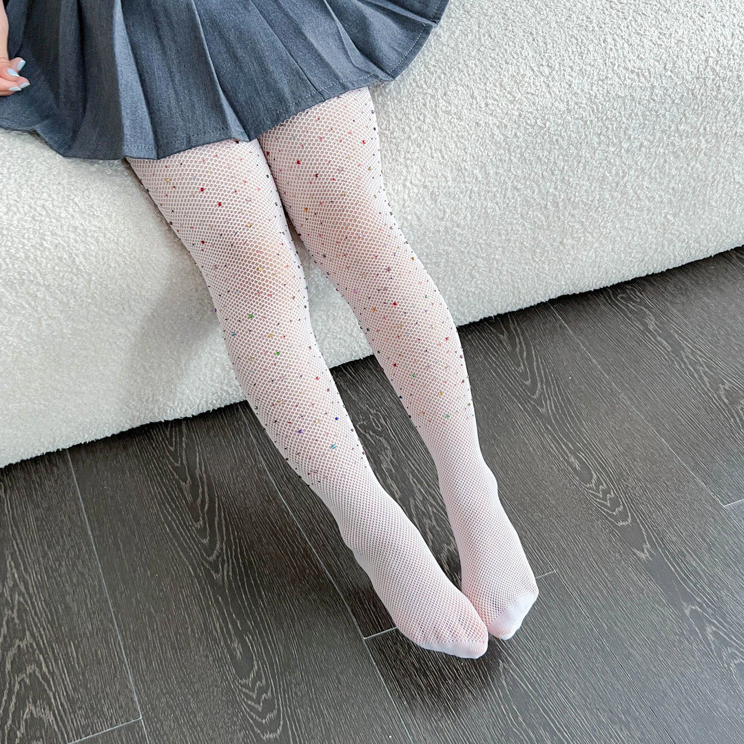 Crystal Rhinestone Fishnet Stockings for Baby Little Girls Shiny Colorful Diamond Gem Pantyhose Candy Color Tights