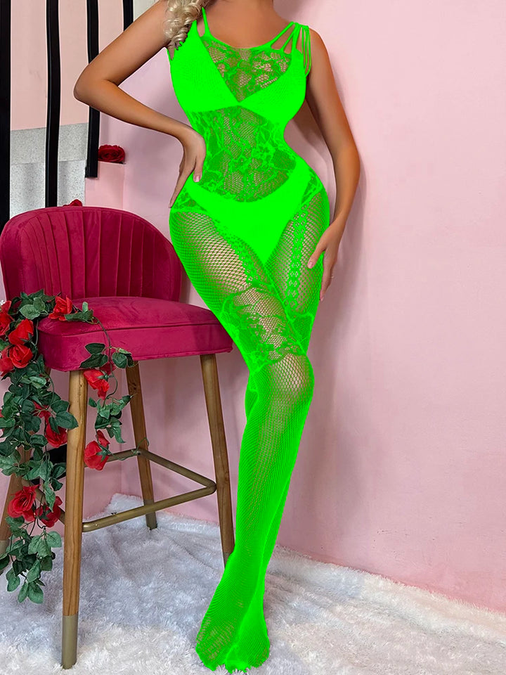 Full Body Stockings Women Sexy Black Lace Cutout Transparent Bodystocking Sexy Erotic Lingerie Halter Teddy Dresses