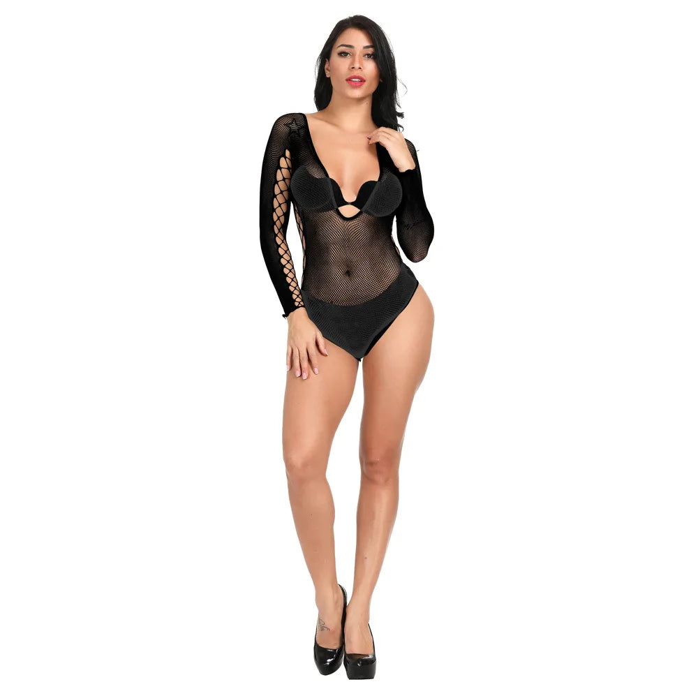 Women Jumpsuit 2023 Full Body Stocking Complexion Sheer Crotchless Lingerie Cosplay Bunny Girl Mesh Fishnet Playsuit