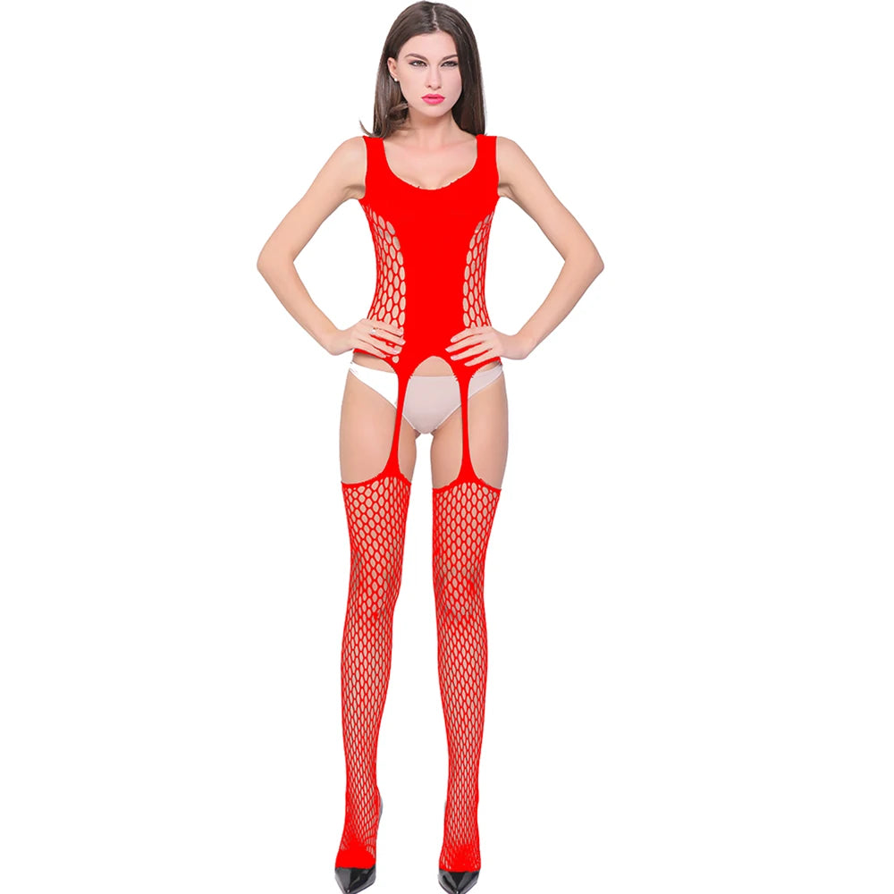 Women Sexy Garters Belt Bodysuit Lingerie Femme Sexy Crotchless Body Stocking Mature Sheer Lingerie Stockings Tights