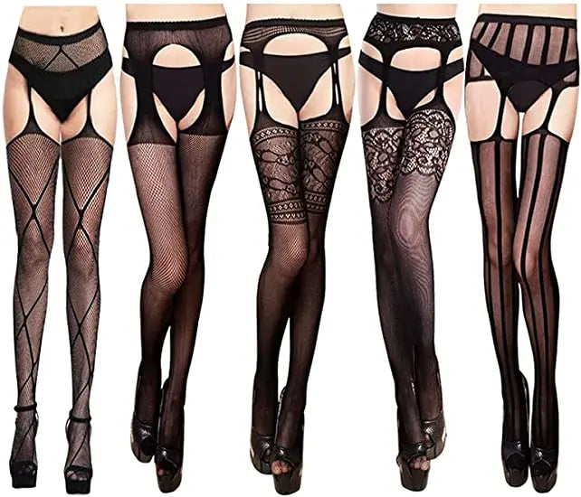 2023 Suspender Pantyhose Attached Stockings Fishnet Lace Thigh High Garter Belt Stockings Women's Exotic Lingerie Woman