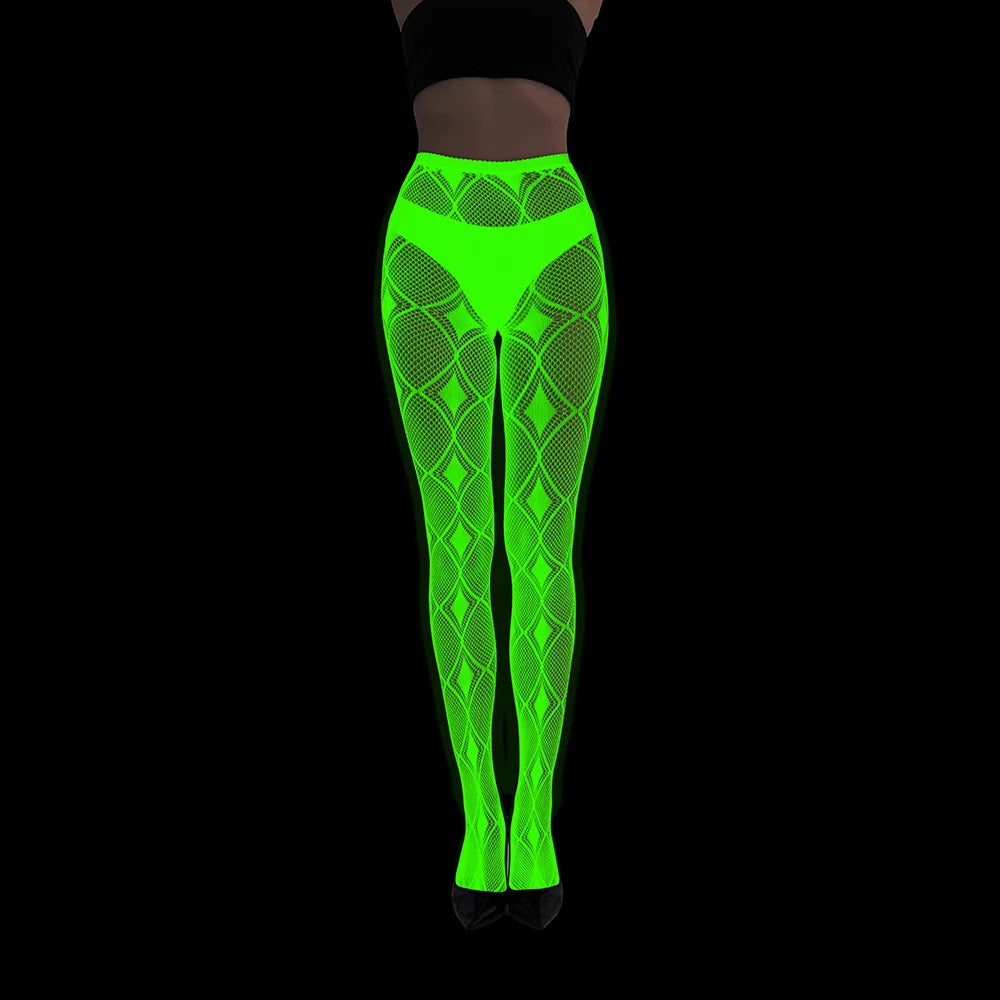 Glow in the Dark Net Socks Sexy Party Luminous Fishnet Pantyhose Women Stocking Tights Sheers Nylon Socks Mesh Pantyhose