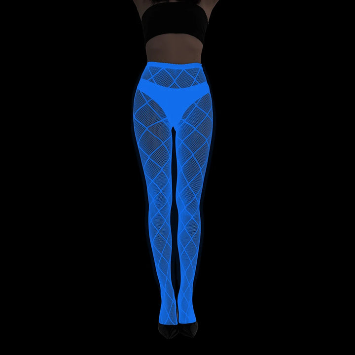 Wholesale Luminous Women Body Stocking Glow in the Dark Sexy Fishnet Bodystocking Transparent Nylon Socks Mesh Pantyhose