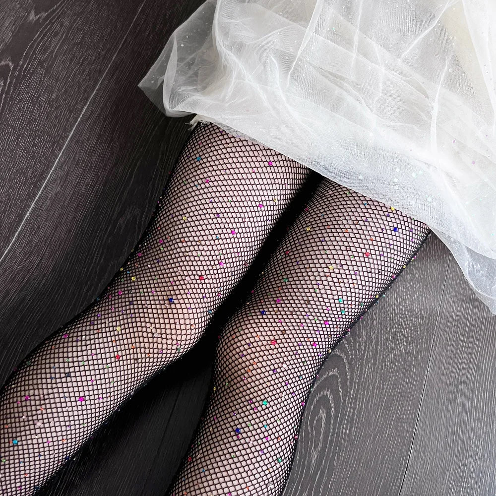 Wholesale Girls Colorful Rhinestone Fishnet Pantyhose Children Mesh Stockings Hollow Out Fish Net Dance Tights