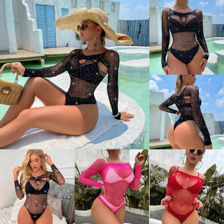Women Sexy Rhinestone Stockings Full Body Mature Bling Costumes Bikini Outfits Bodysuit Lingerie Dresses for Girls