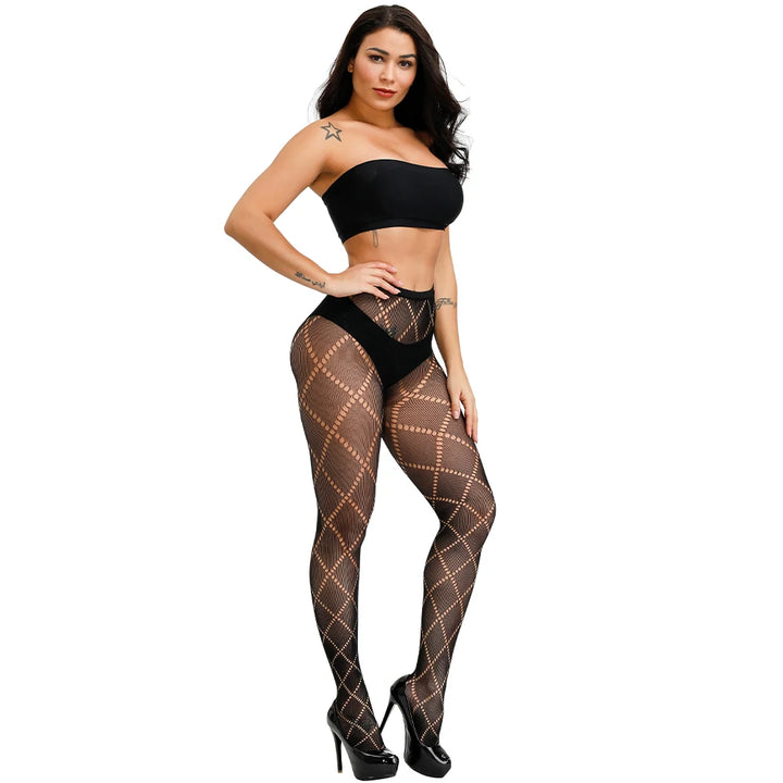 Rose Fishnet Stockings Rhinestone High Waist Tights Pantyhose Sparkle Glitter Crystal Small Mesh Stockings Casual Life Quick Dry