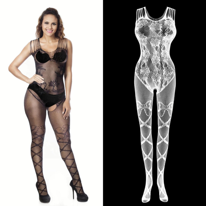 Plus Size Sexy Fishnet Bodystocking Lingerie Bows Seduction Sheer Mature Girls Sexy Black Crotchless Body Stocking