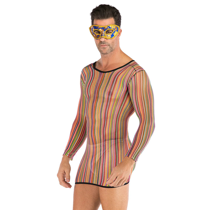 2023 Sexy Bodycon Rainbow Nylon Rainbow Couple Man& Women Dress Bodystocking Lingerie Mesh Body Dress Sleepwear