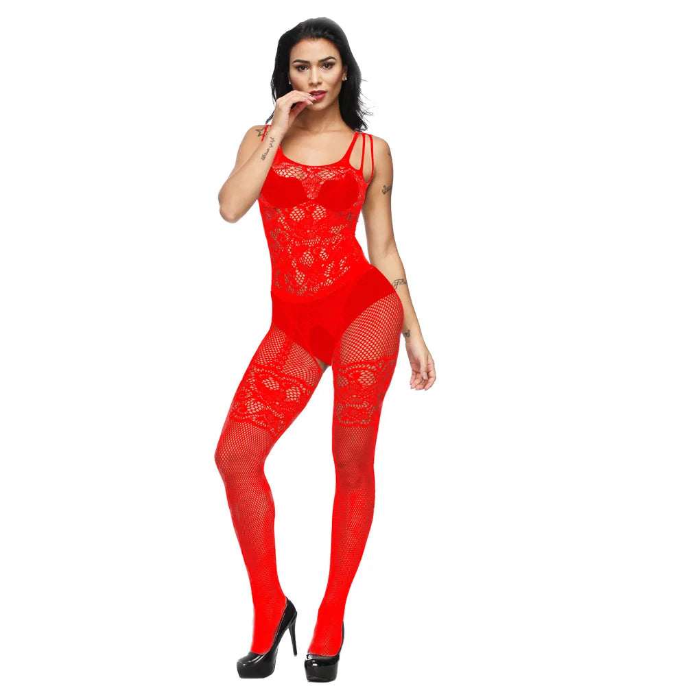 Baby Doll Para Mujer Sexy Nightclub Dresses Plain Fishnet Full Body Stocking Open Crotch Lingerie Mesh Bodysuit